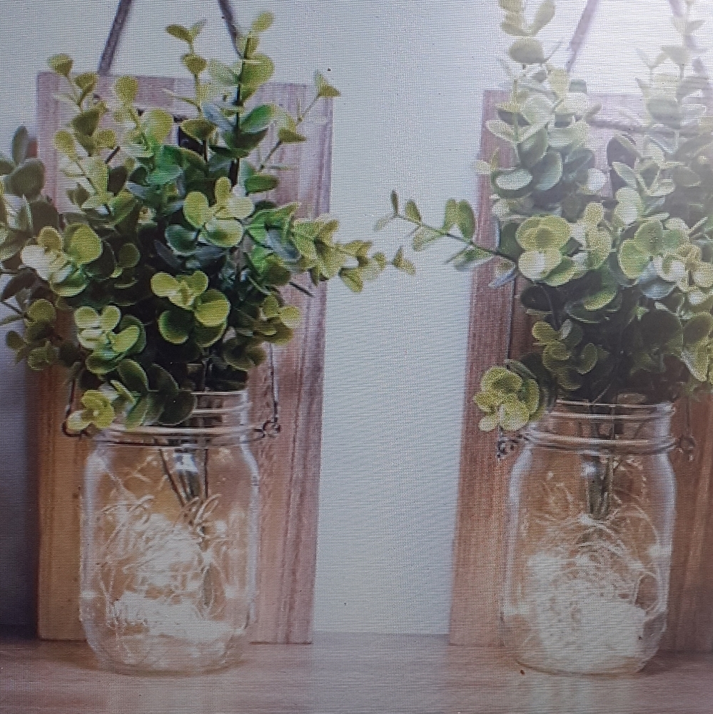 Mason jar sconce set with fairy lites
